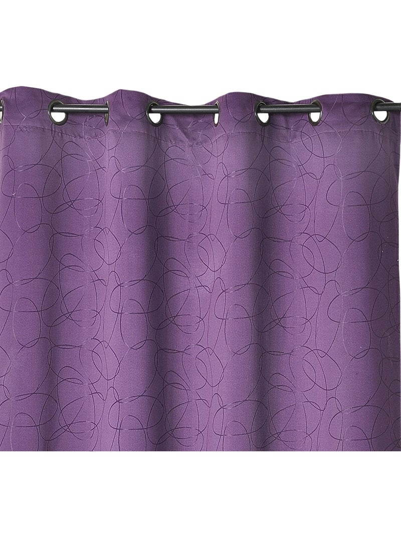 Cortina geométrica em jacquard com ilhós Roxo - Kiabi
