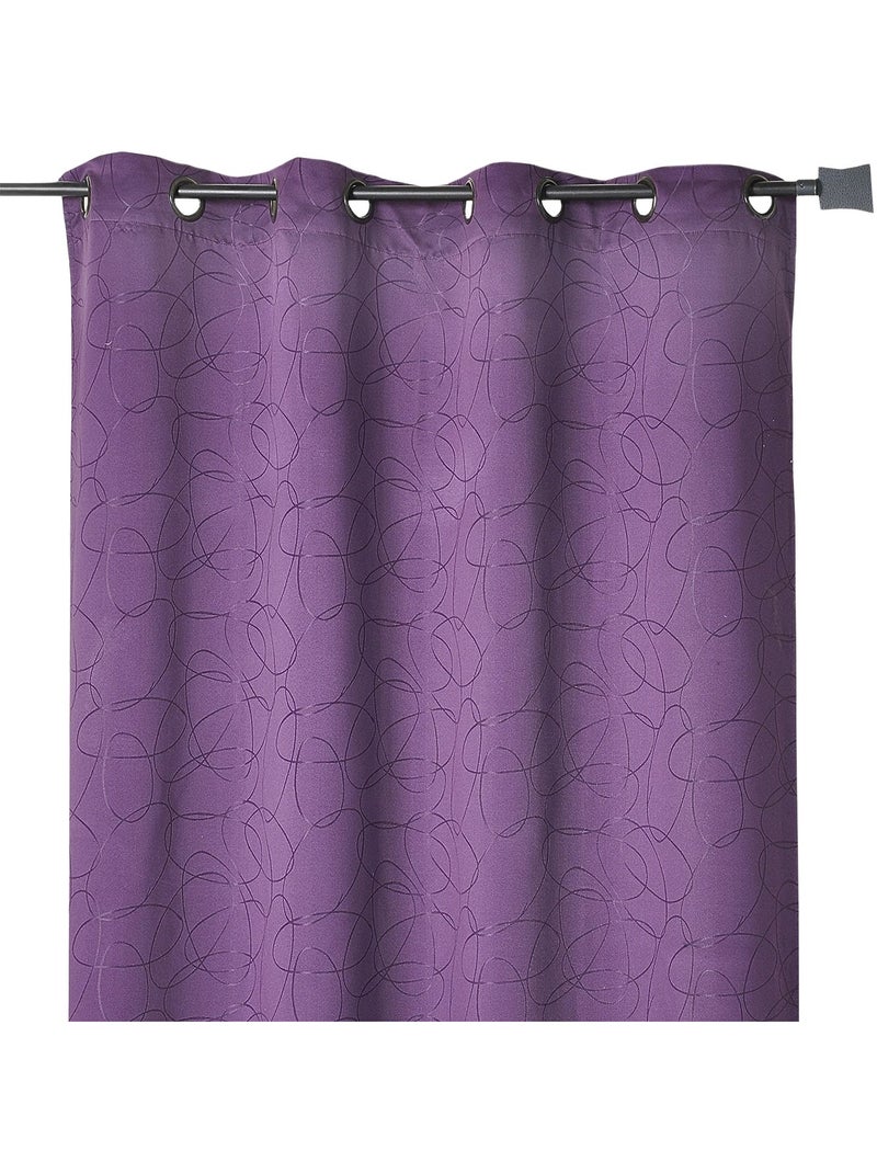Cortina geométrica em jacquard com ilhós Roxo - Kiabi