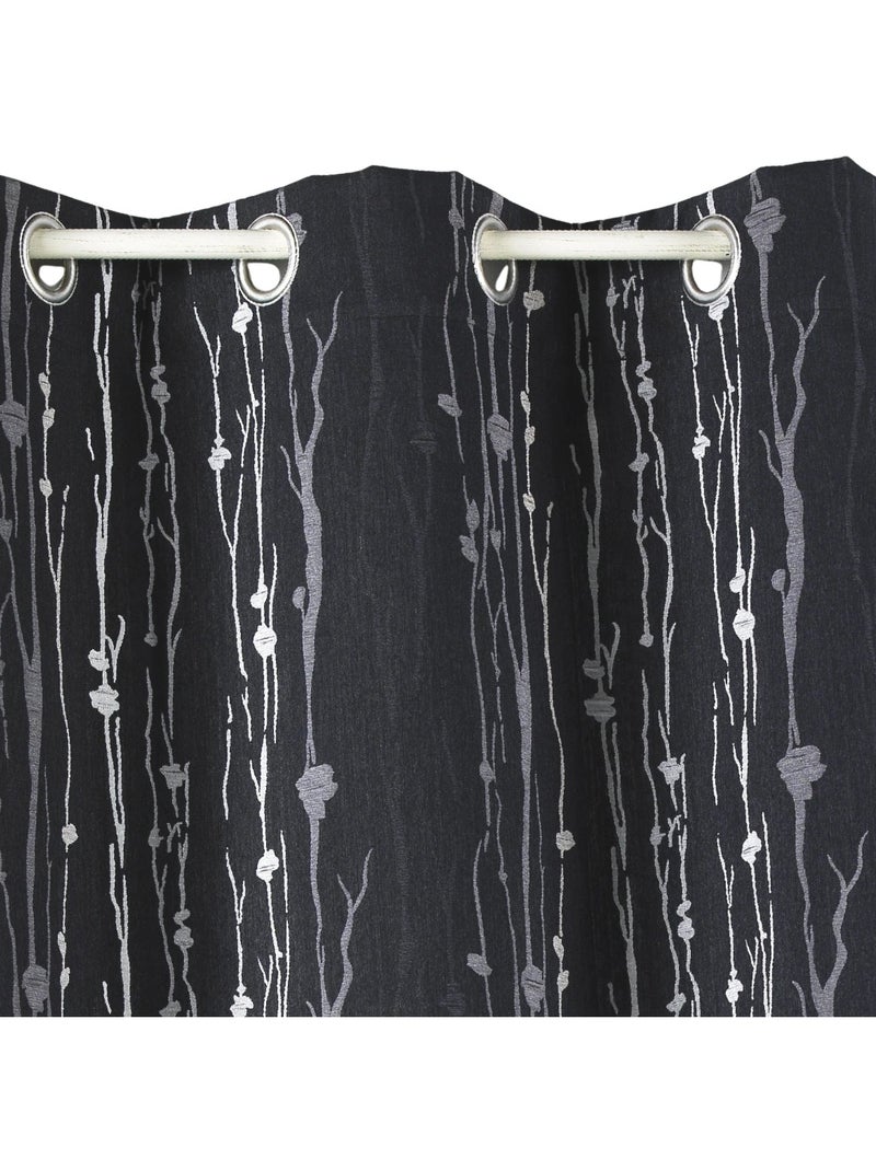 Cortina isolante em jacquard com estampado de raízes Preto - Kiabi