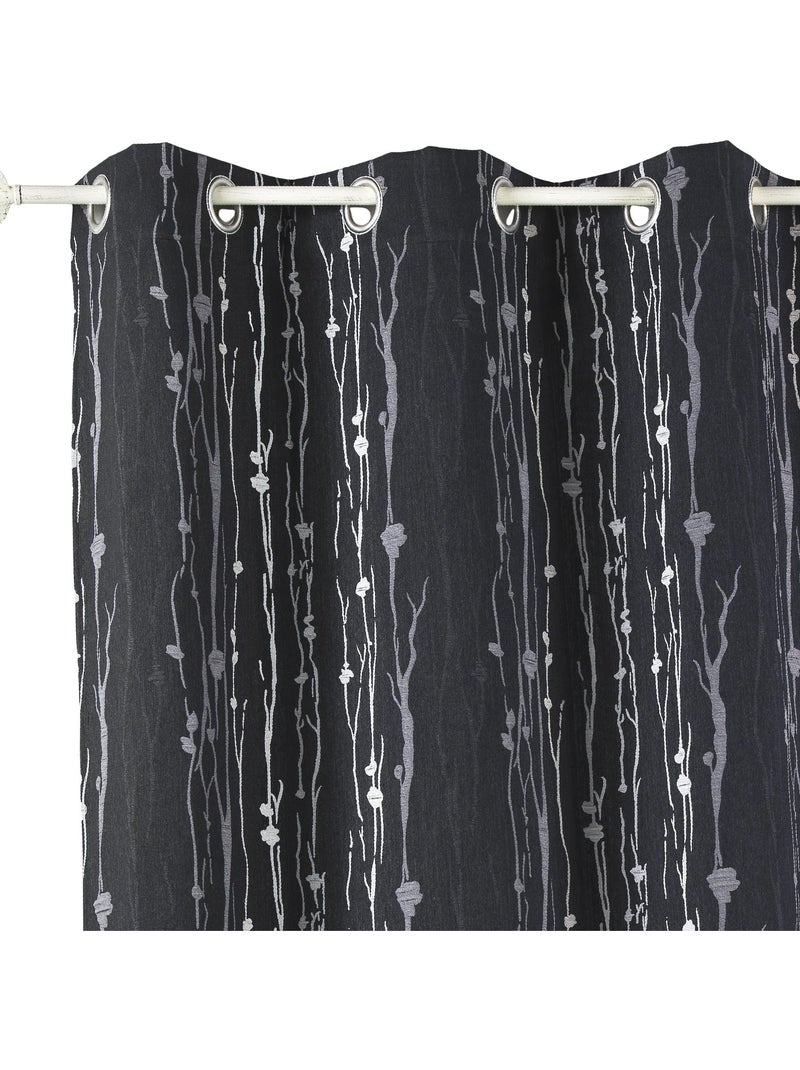 Cortina isolante em jacquard com estampado de raízes Preto - Kiabi