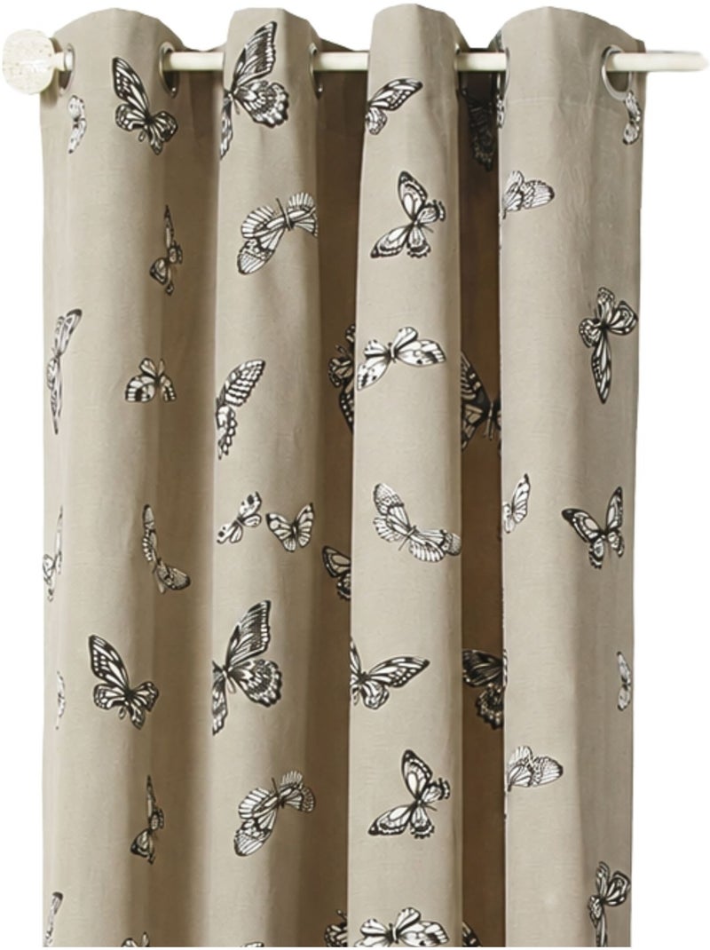 Cortina jacquard com estampado de borboletas Bege - Kiabi