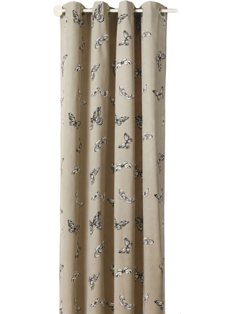 Cortina jacquard com estampado de borboletas Bege - Kiabi