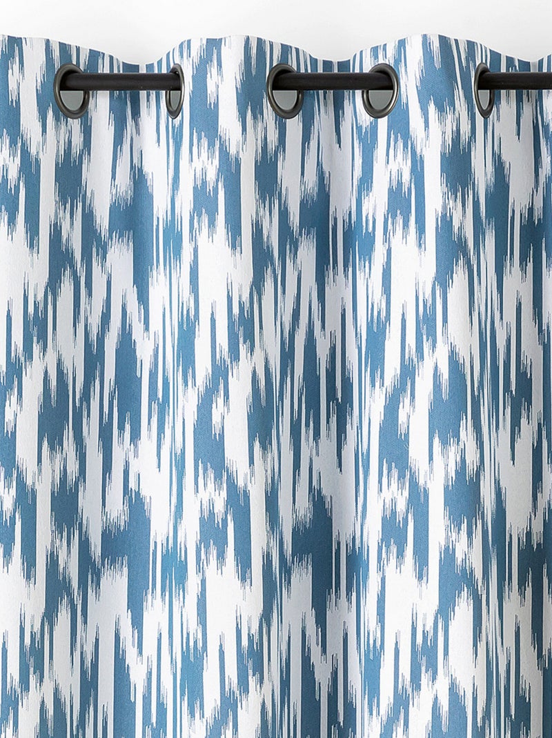 Cortina jacquard com padrão ikat em fios reciclados Azul - Kiabi