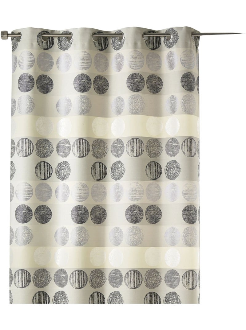 Cortina jacquard com riscas horizontais e bolinhas Cinza claro - Kiabi