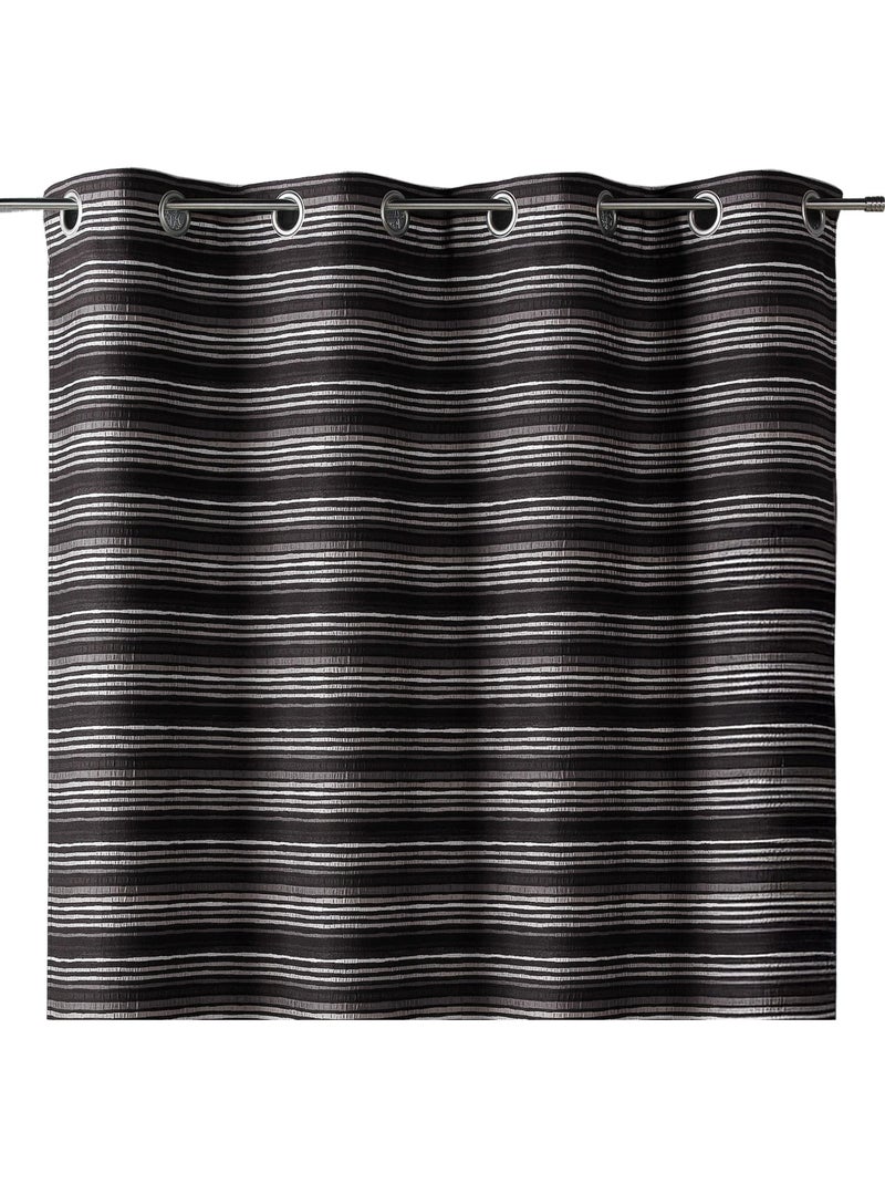 Cortina jacquard isolante com riscas finas Preto - Kiabi