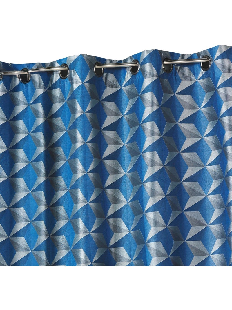 Cortina opaca em jacquard com motivos geométricos Azul - Kiabi