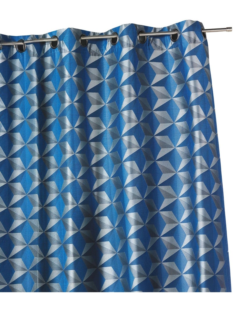 Cortina opaca em jacquard com motivos geométricos Azul - Kiabi