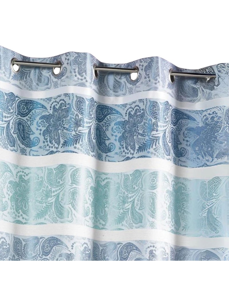 Cortina opaca em jacquard com riscas horizontais Azul-petróleo - Kiabi