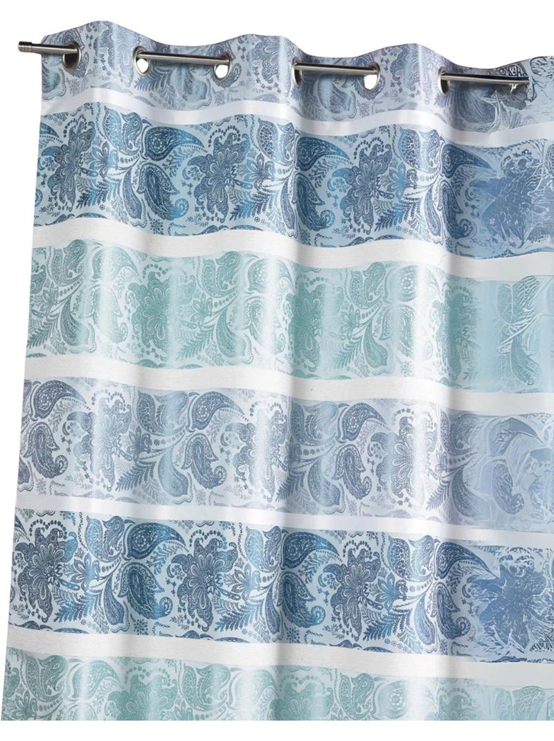 Cortina opaca em jacquard com riscas horizontais Azul-petróleo - Kiabi