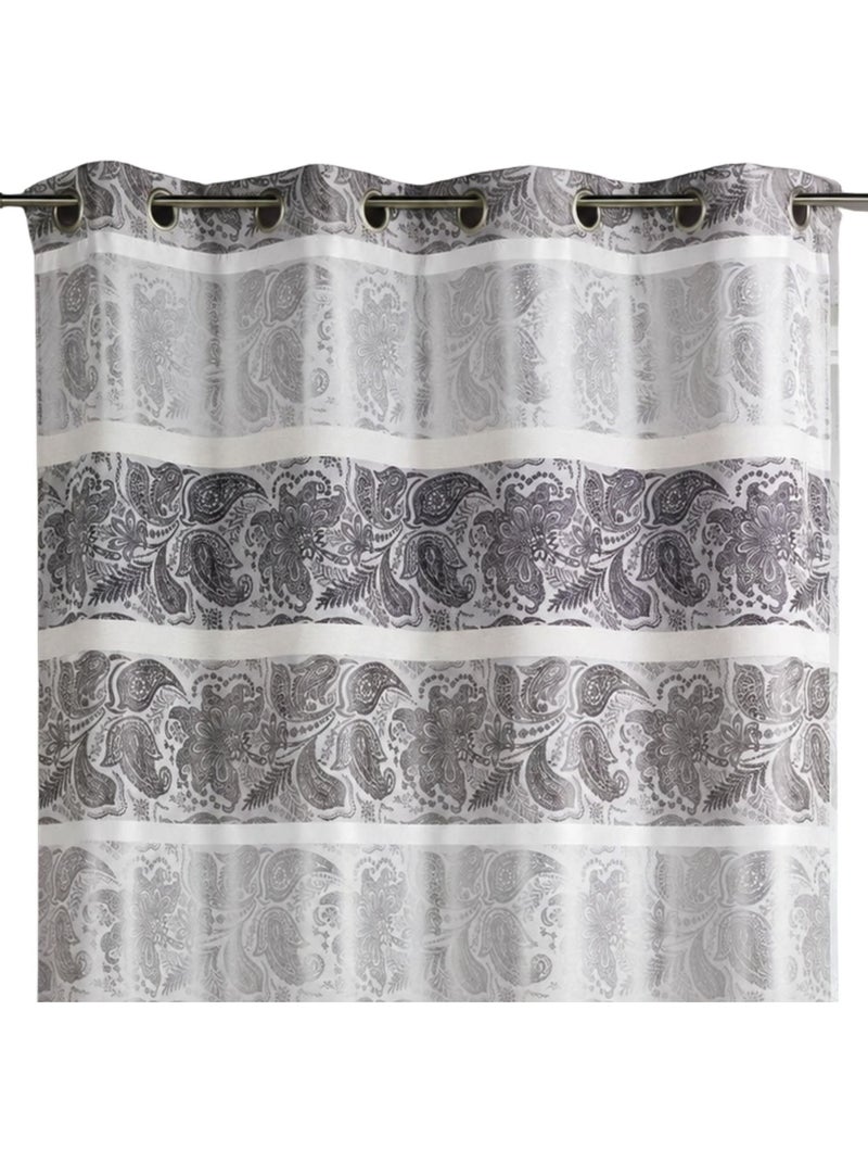 Cortina opaca em jacquard com riscas horizontais Cinza claro - Kiabi