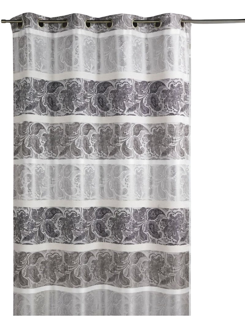 Cortina opaca em jacquard com riscas horizontais Cinza claro - Kiabi