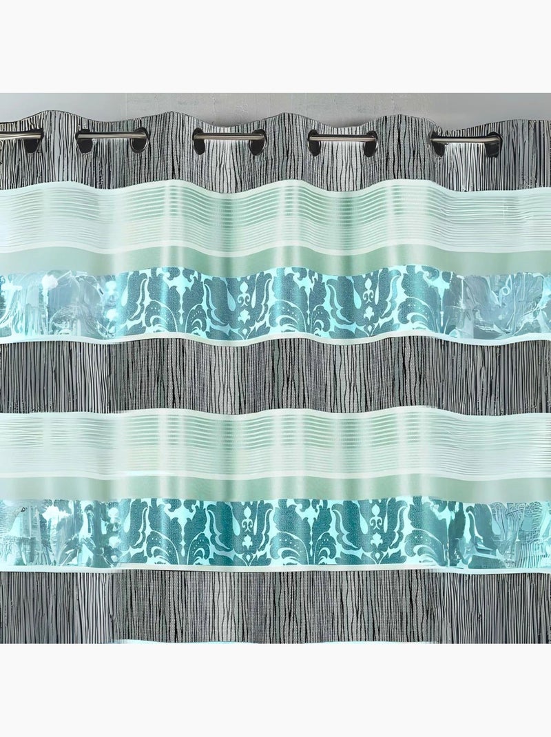 Cortina opaca em jacquard com riscas horizontais coloridas Azul - Kiabi