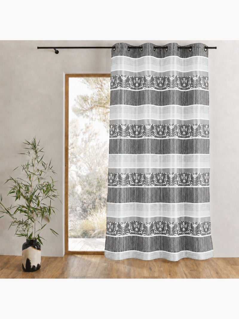 Cortina opaca em jacquard com riscas horizontais coloridas Cinza claro - Kiabi