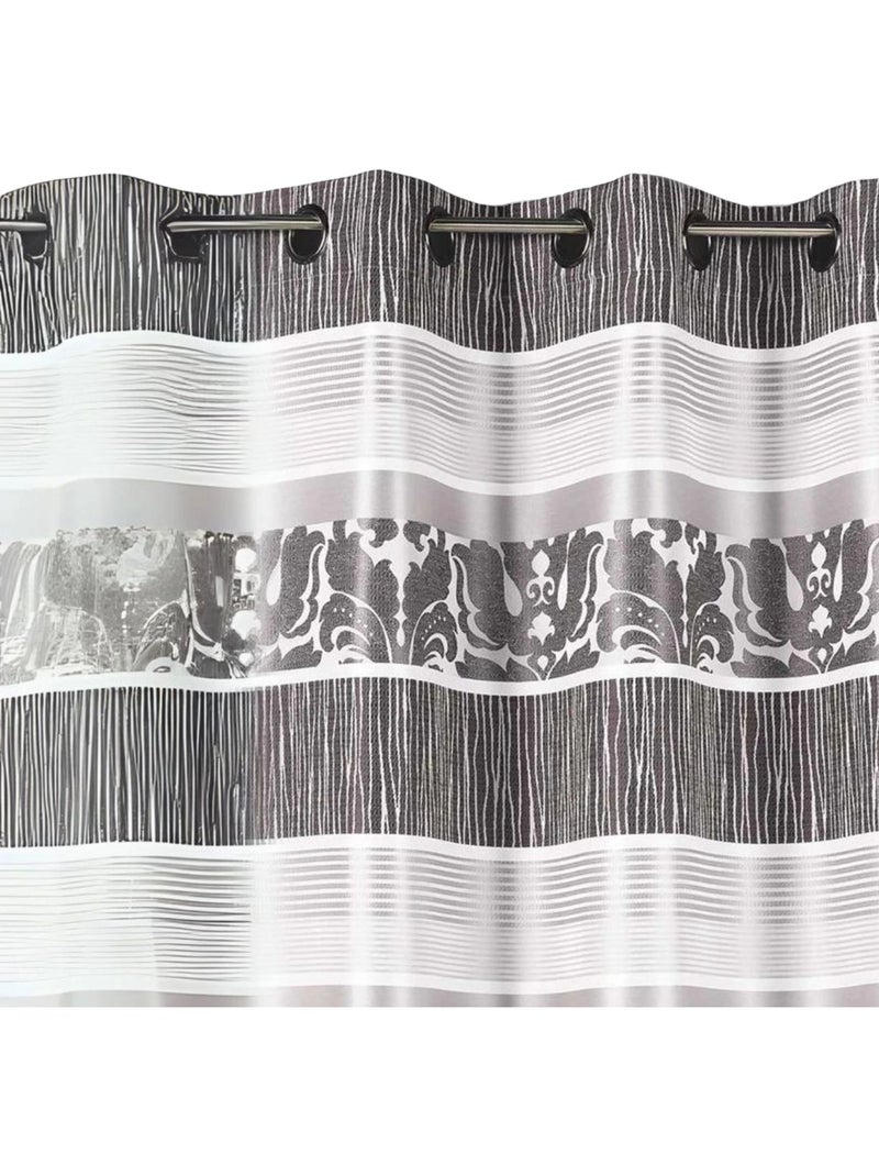 Cortina opaca em jacquard com riscas horizontais coloridas Cinza claro - Kiabi