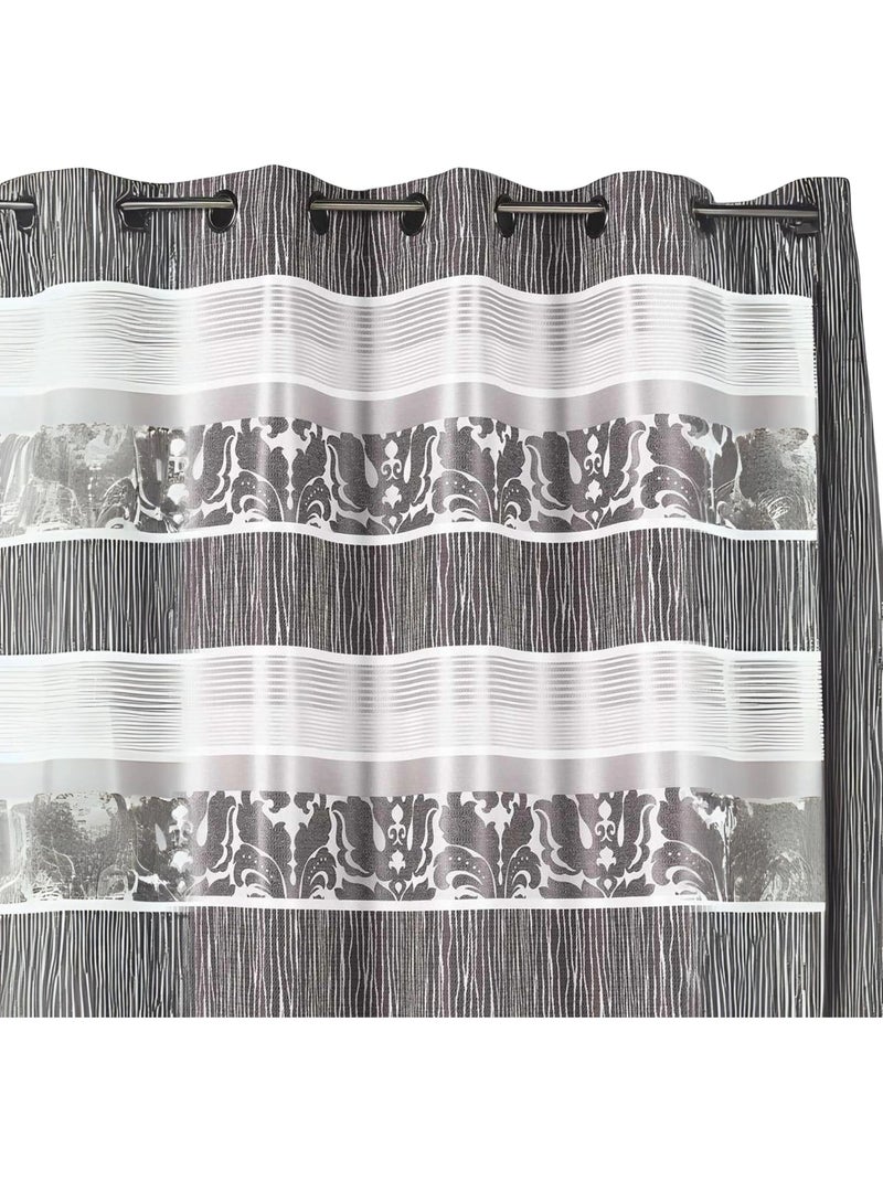 Cortina opaca em jacquard com riscas horizontais coloridas Cinza claro - Kiabi