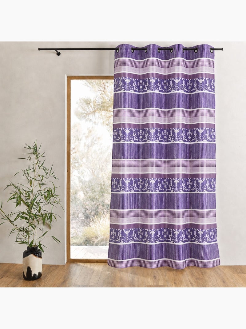 Cortina opaca em jacquard com riscas horizontais coloridas Rosa velho - Kiabi