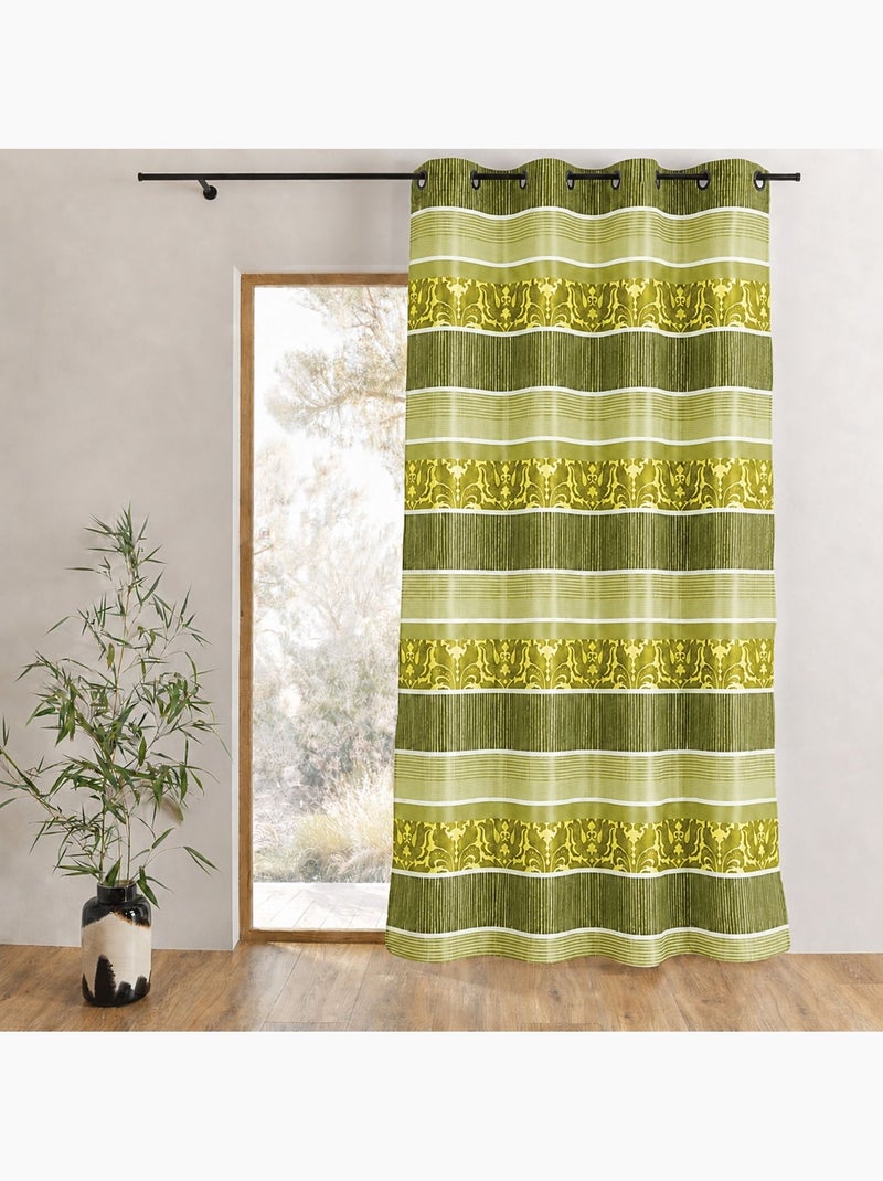 Cortina opaca em jacquard com riscas horizontais coloridas Verde claro - Kiabi