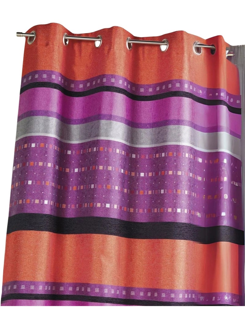 Cortina opaca em jacquard com riscas horizontais gráficas Roxo ameixa - Kiabi