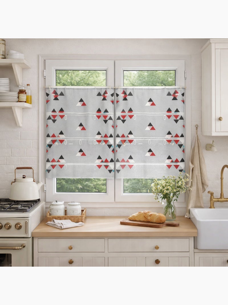 Cortina para janela pequena com bordado triangular Vermelho - Kiabi