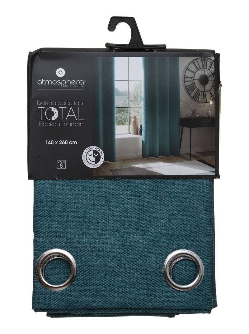 Cortina revestida com efeito de linho 100% blackout Azul-petróleo - Kiabi