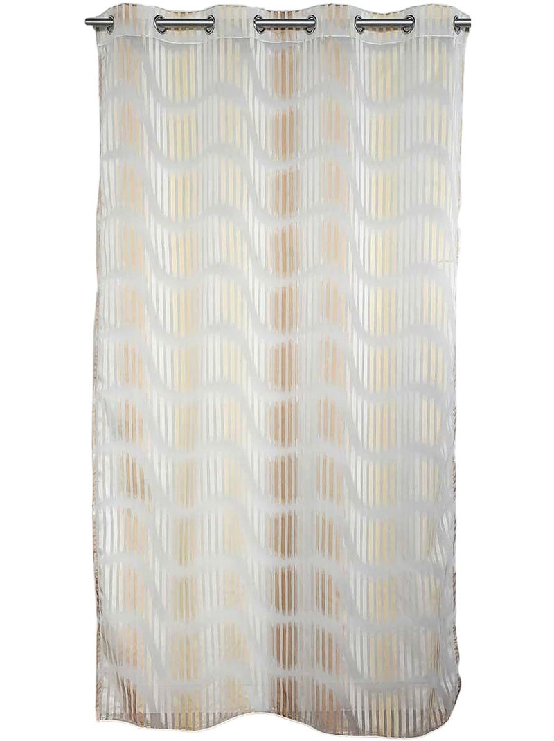 Cortina translúcida em jacquard com riscas verticais onduladas Marfim - Kiabi