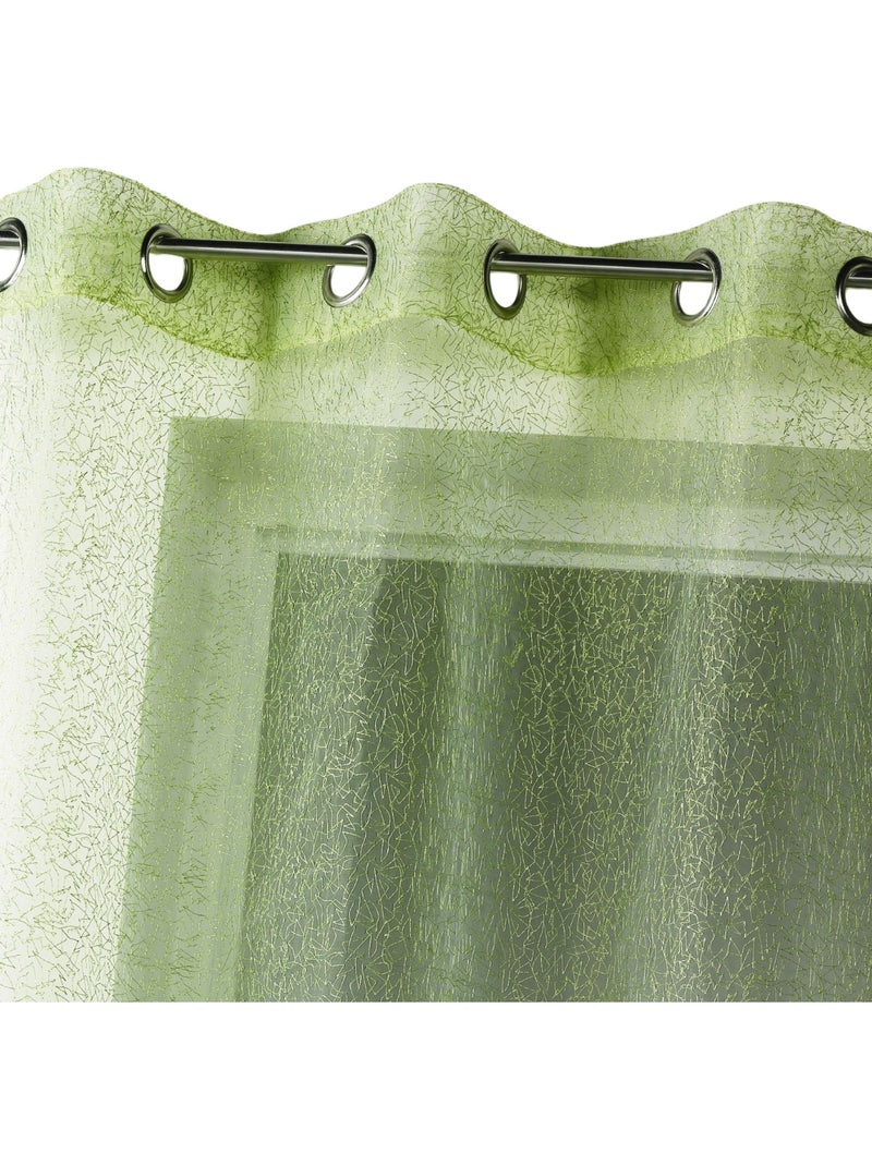 Cortina translúcida em organza bordada com ilhós Verde claro - Kiabi