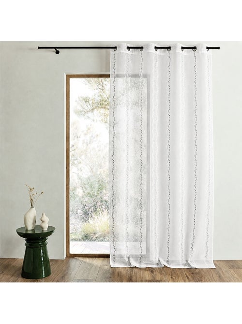 Cortina transparente bordada com finas riscas verticais estilizadas - Kiabi