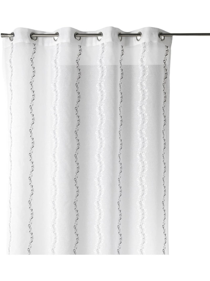 Cortina transparente bordada com finas riscas verticais estilizadas Branco - Kiabi