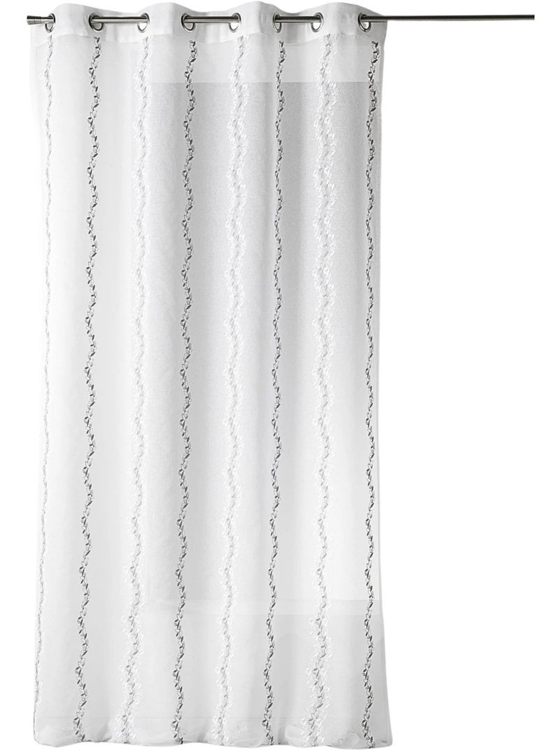 Cortina transparente bordada com finas riscas verticais estilizadas Branco - Kiabi