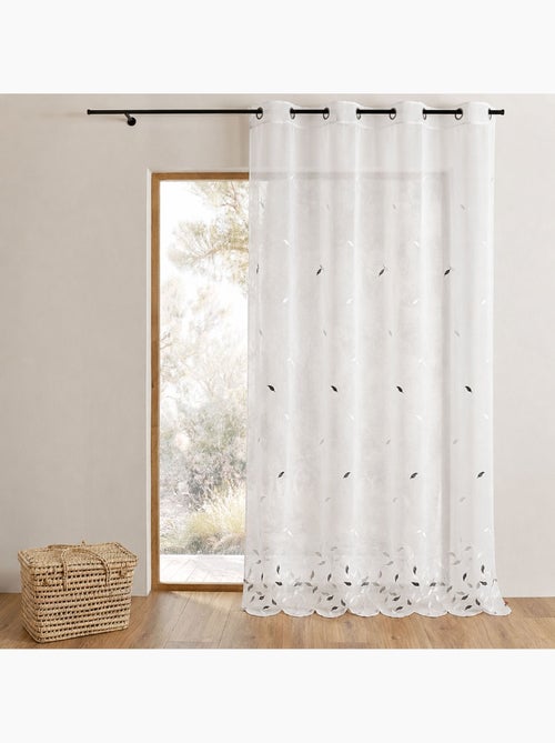 Cortina transparente bordada com folhas e bainha recortada - Kiabi