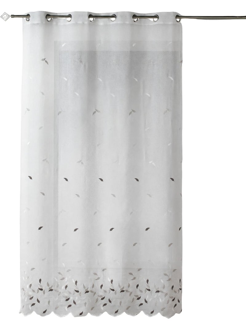 Cortina transparente bordada com folhas e bainha recortada Bege - Kiabi