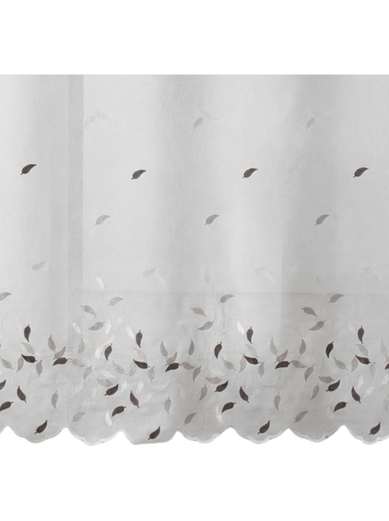 Cortina transparente bordada com folhas e bainha recortada Bege - Kiabi