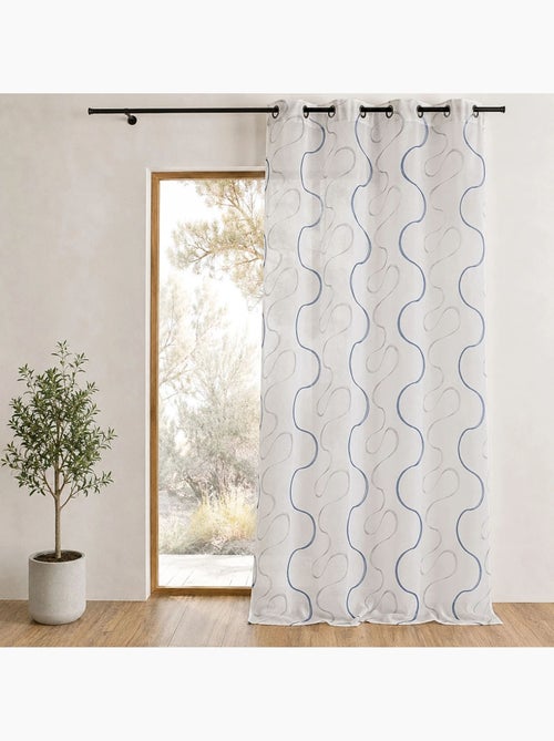 Cortina transparente bordada com motivos contemporâneos - Kiabi