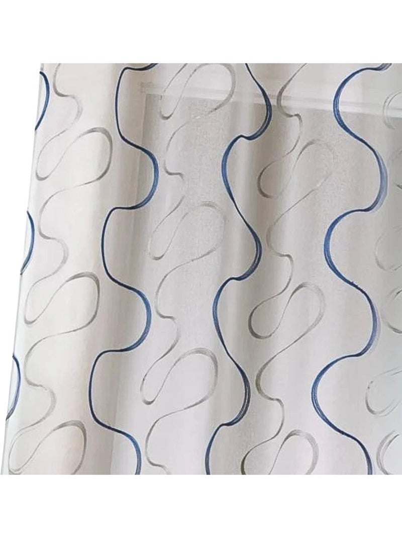 Cortina transparente bordada com motivos contemporâneos Azul - Kiabi
