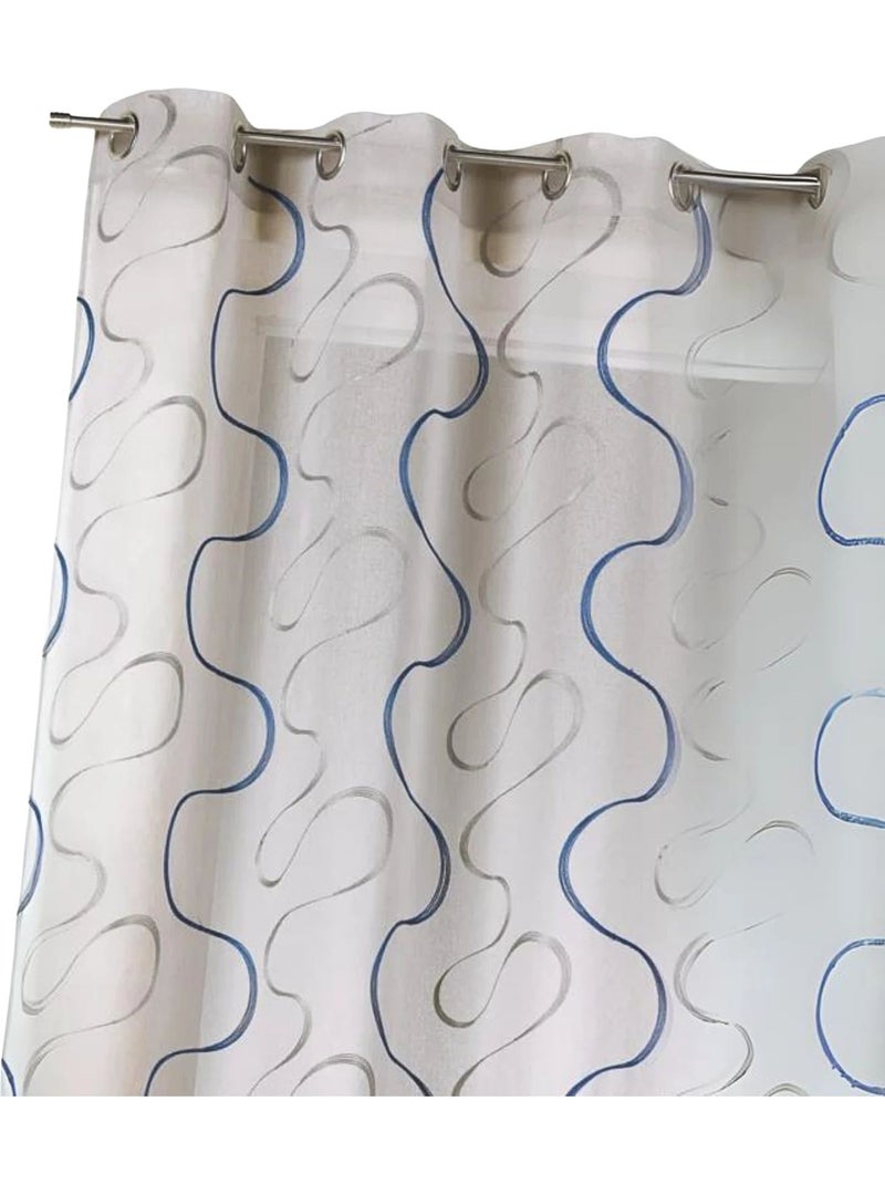 Cortina transparente bordada com motivos contemporâneos Azul - Kiabi