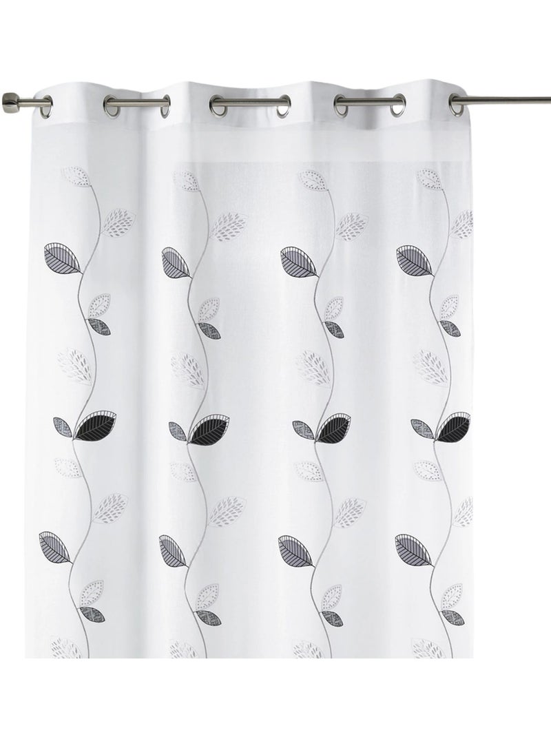 Cortina transparente bordada com motivos de folhas Branco - Kiabi