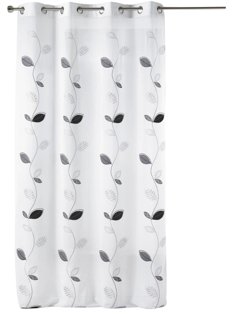 Cortina transparente bordada com motivos de folhas Branco - Kiabi