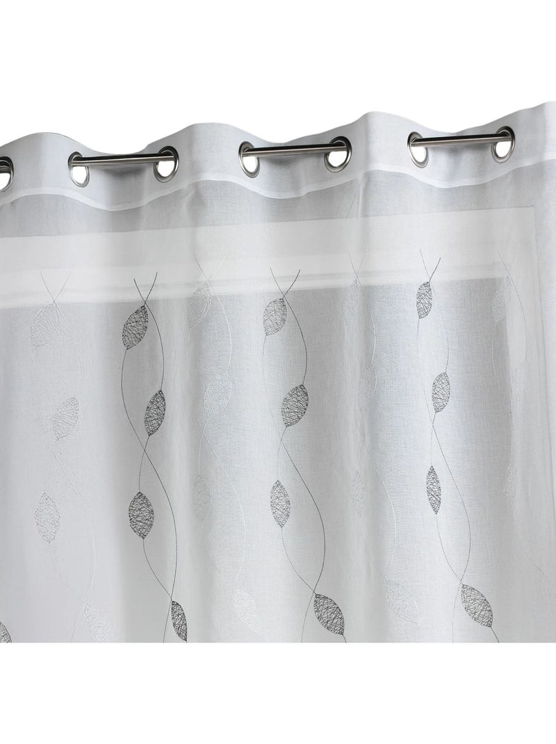 Cortina transparente bordada com motivos de folhas Cinza claro - Kiabi