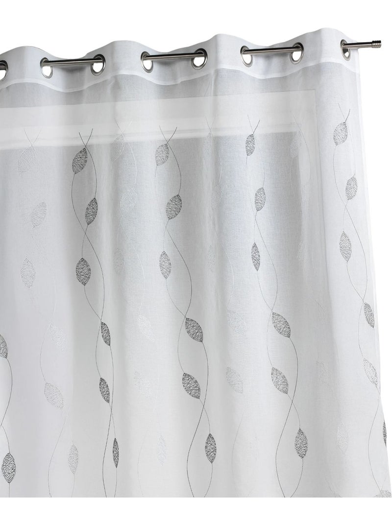 Cortina transparente bordada com motivos de folhas Cinza claro - Kiabi