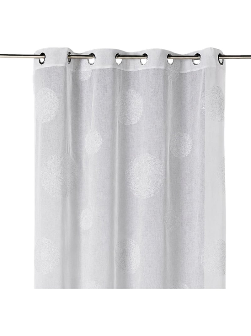 Cortina transparente bordada com motivos de grandes círculos em fios de lurex Branco - Kiabi