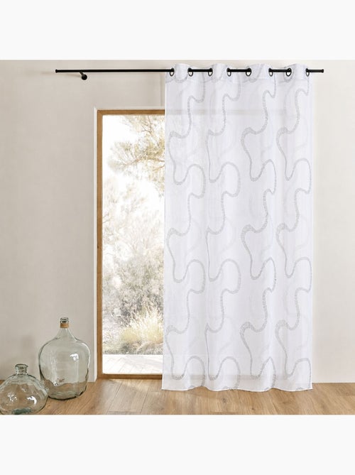 Cortina transparente bordada com motivos em ziguezague - Kiabi