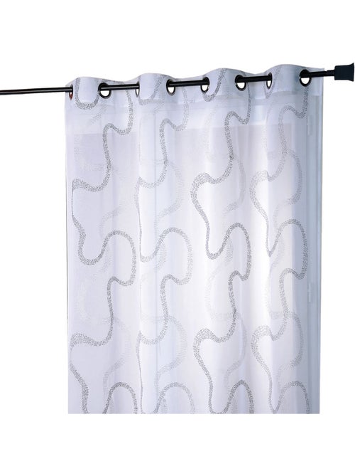 Cortina transparente bordada com motivos em ziguezague - Kiabi