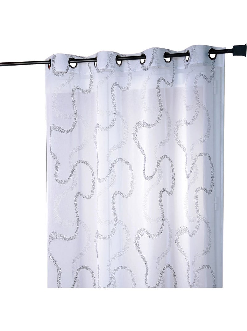 Cortina transparente bordada com motivos em ziguezague Preto - Kiabi