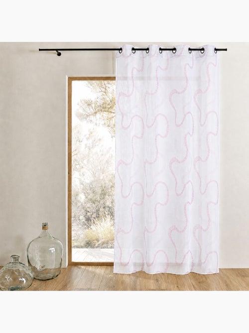 Cortina transparente bordada com motivos em ziguezague - Kiabi