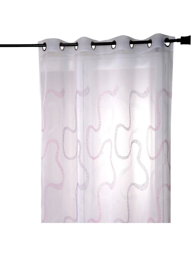 Cortina transparente bordada com motivos em ziguezague Rosa-framboesa - Kiabi