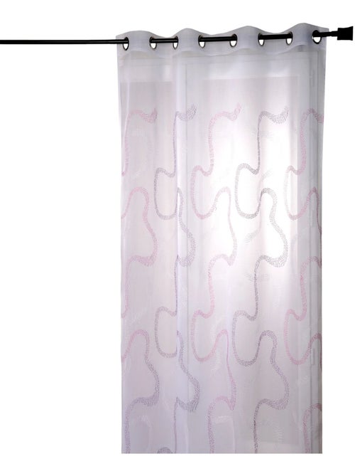 Cortina transparente bordada com motivos em ziguezague - Kiabi
