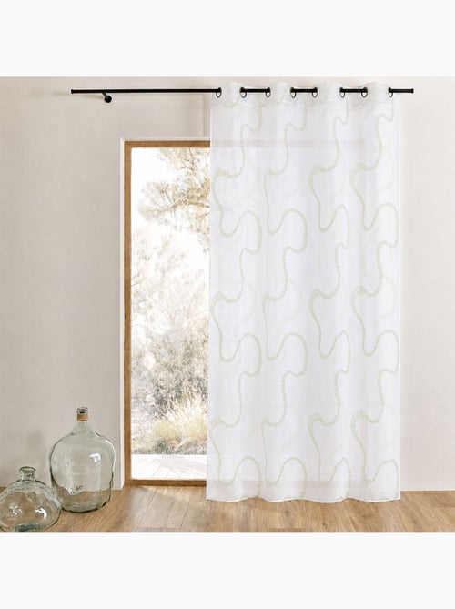 Cortina transparente bordada com motivos em ziguezague - Kiabi