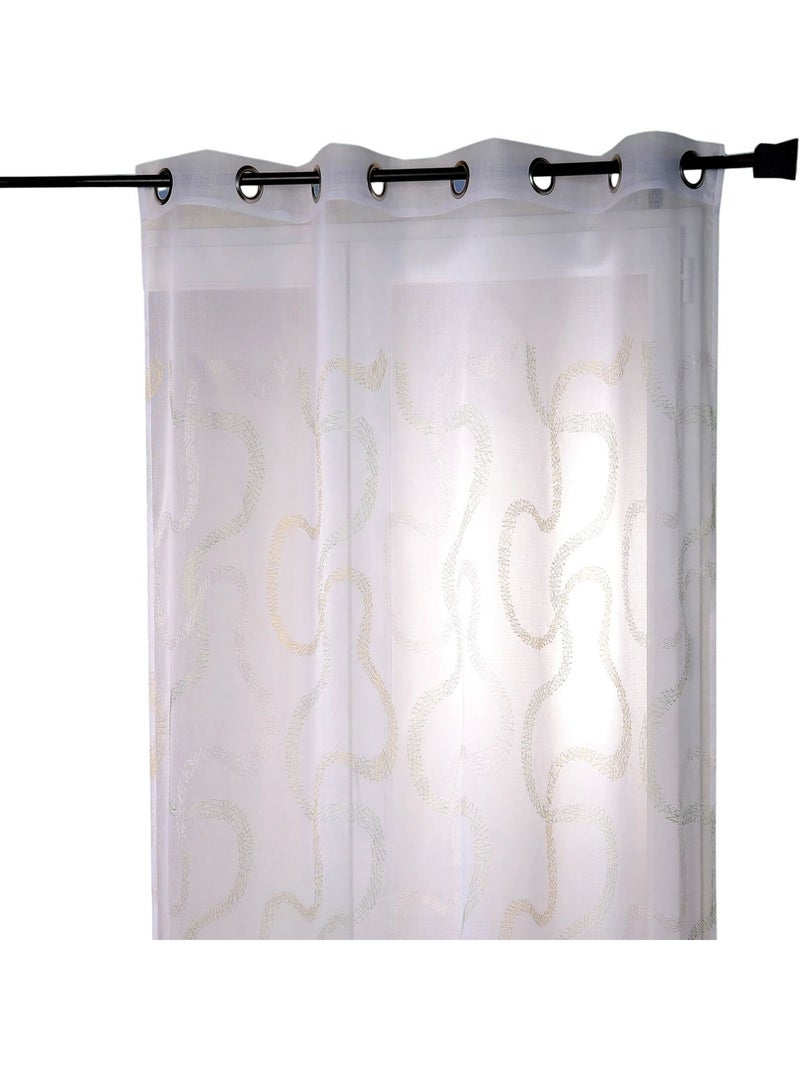 Cortina transparente bordada com motivos em ziguezague Verde claro - Kiabi