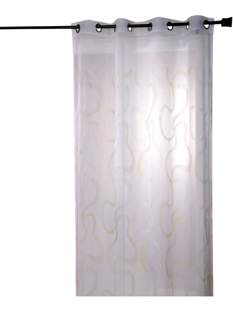 Cortina transparente bordada com motivos em ziguezague Verde claro - Kiabi