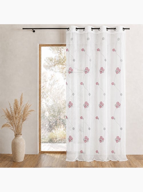 Cortina transparente bordada com motivos florais circulares e linhas onduladas - Kiabi